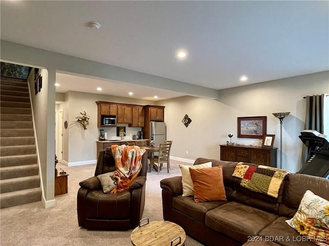 living room with light carpet