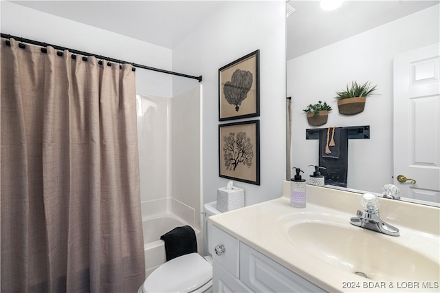 full bathroom featuring vanity, toilet, and shower / tub combo