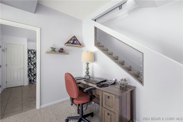 view of carpeted home office