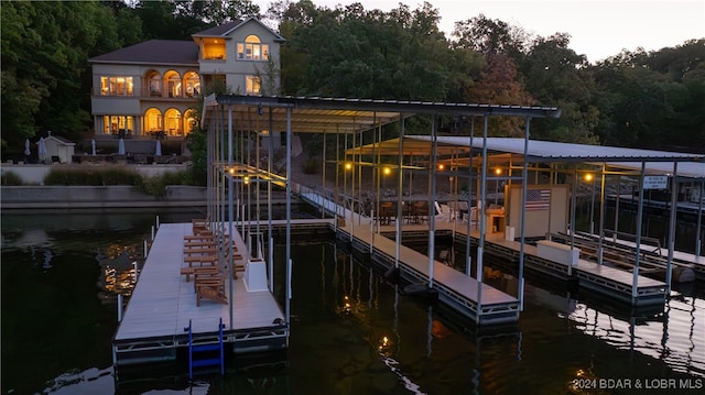 view of dock with a water view