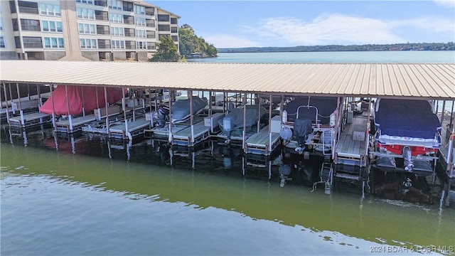 view of dock with a water view