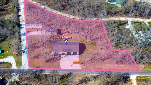 1251 Carnahan Rd, Macks Creek, MO 65786 - aerial view of property and surrounding area with property parcel outlined