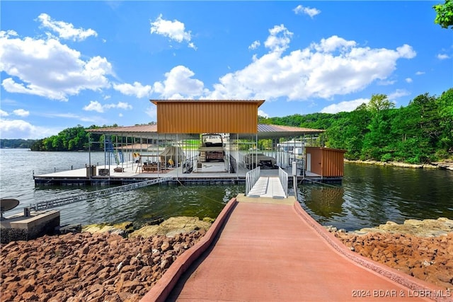 dock area with a water view