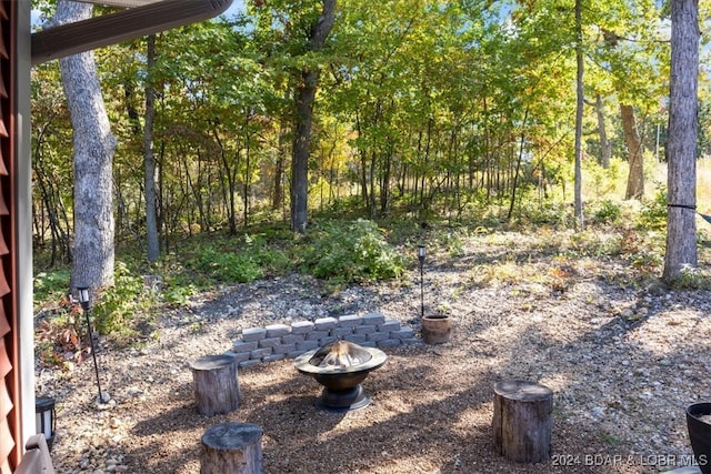 view of yard with an outdoor fire pit