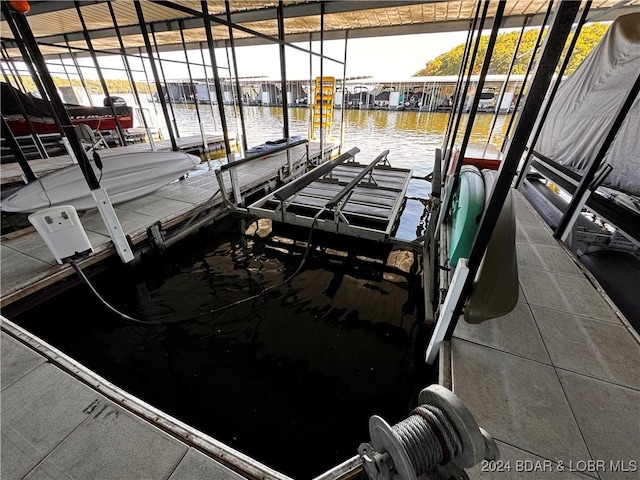 view of dock with a water view