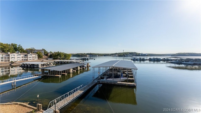 view of dock featuring a water view