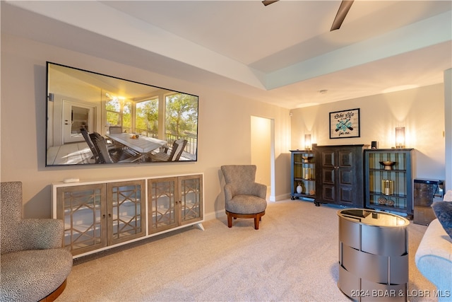 living area featuring carpet floors