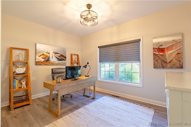 office space featuring hardwood / wood-style floors