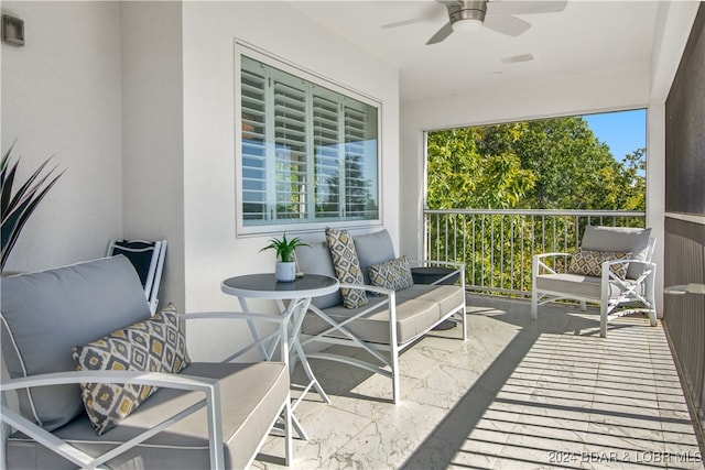 balcony with ceiling fan