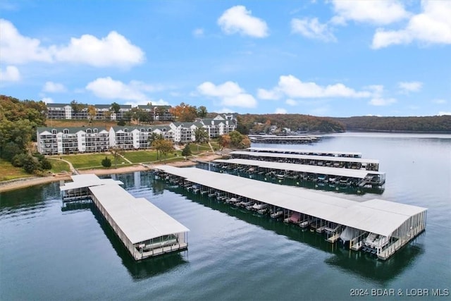 view of dock with a water view