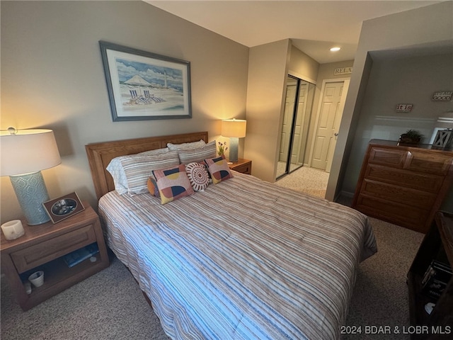 bedroom with a closet and carpet flooring