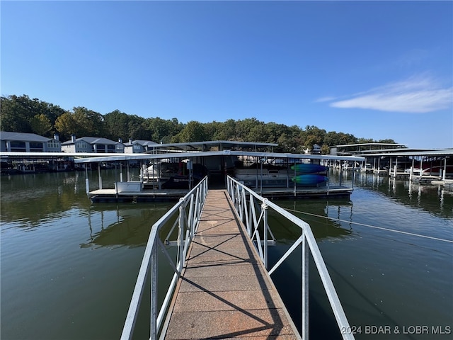 view of dock with a water view