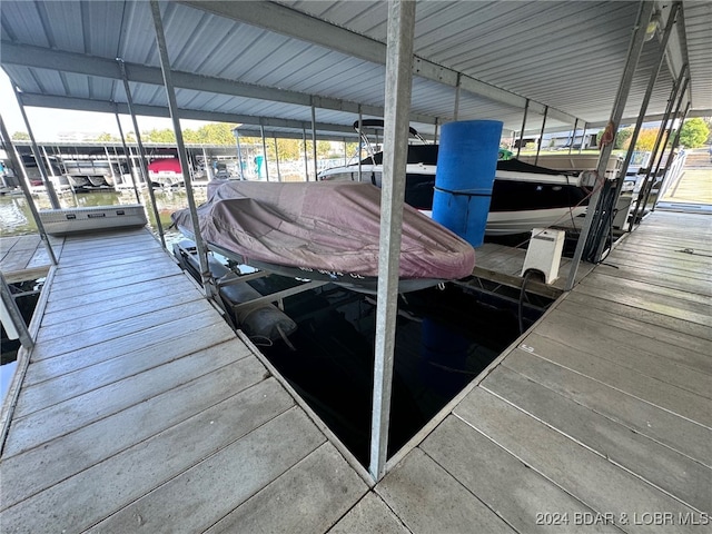 dock area with a water view