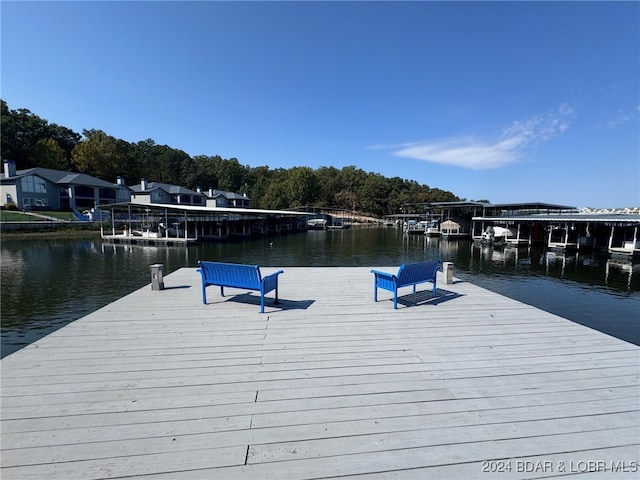 view of dock with a water view