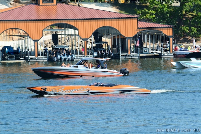 dock area with a water view