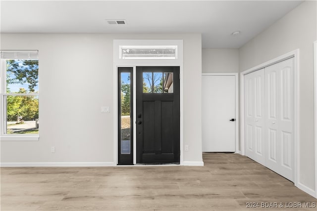 foyer entrance with plenty of natural light and light hardwood / wood-style floors