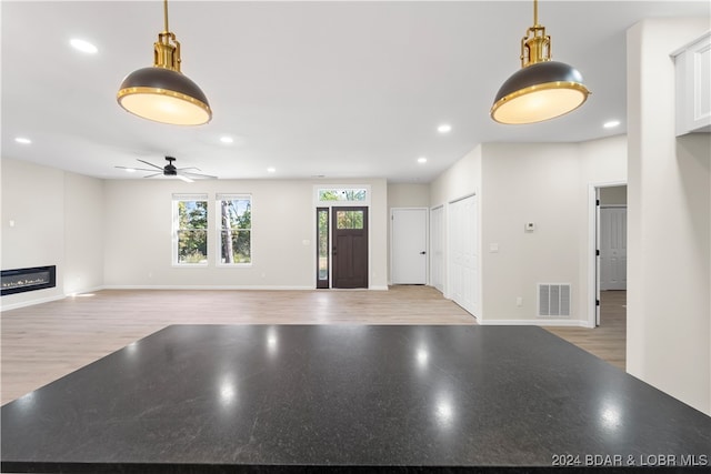 interior space featuring light hardwood / wood-style floors and ceiling fan