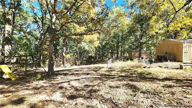 view of yard with a storage shed