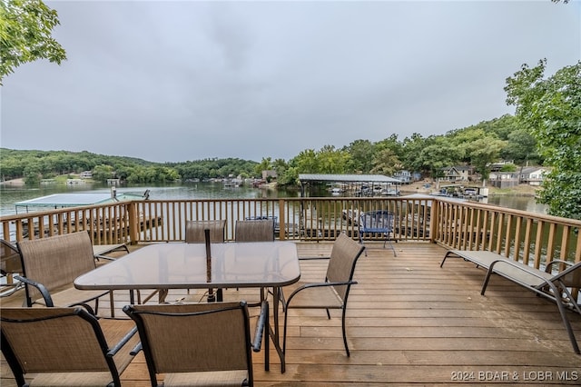 deck featuring a water view