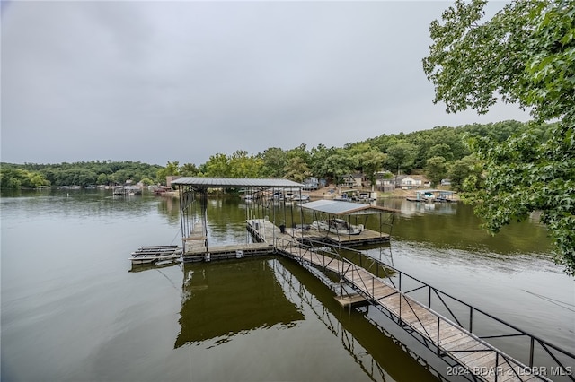 dock area with a water view