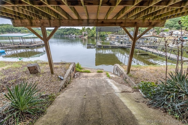 view of dock featuring a water view