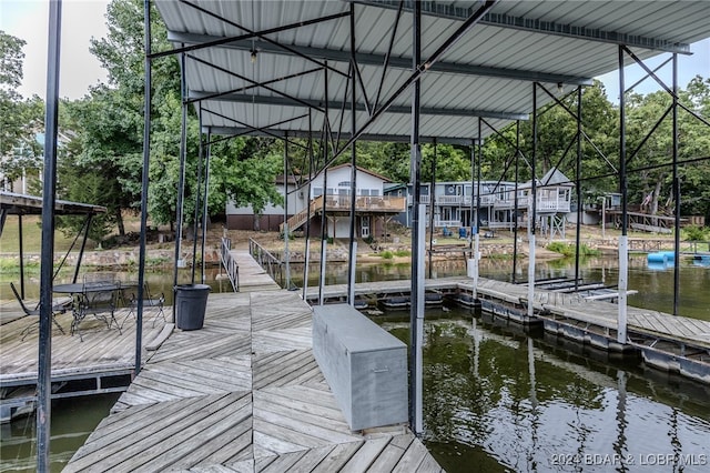 dock area with a water view