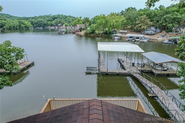 view of dock with a water view