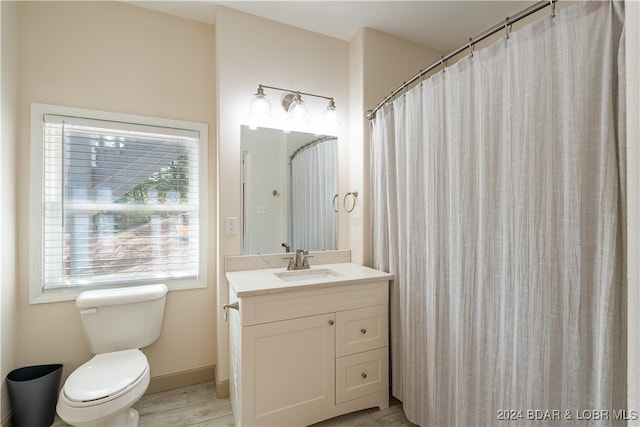 bathroom featuring vanity, toilet, and wood-type flooring