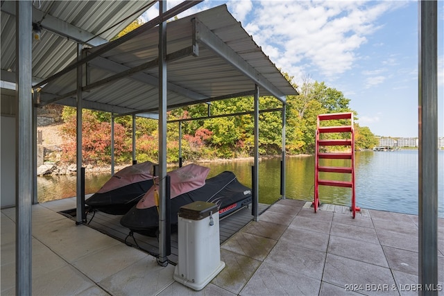 view of patio / terrace featuring a water view