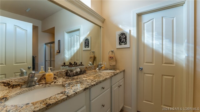 bathroom featuring vanity and walk in shower