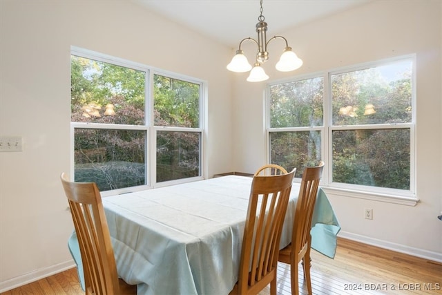 dining room with a notable chandelier and light wood-type flooring