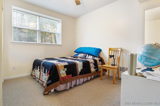 bedroom with carpet flooring and ceiling fan