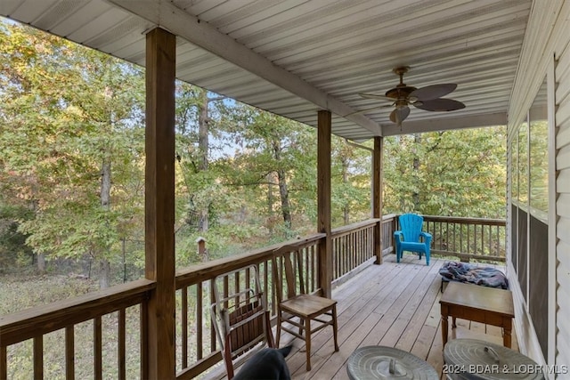 wooden terrace with ceiling fan