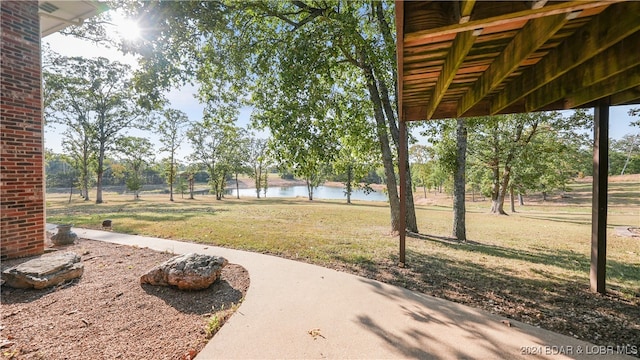 view of yard with a water view