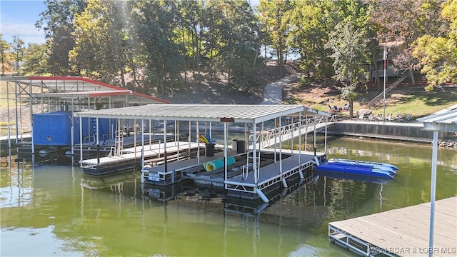 dock area with a water view