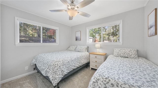 bedroom featuring carpet and ceiling fan