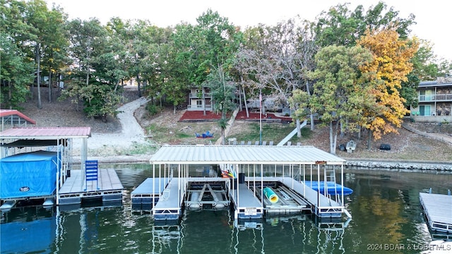 view of dock featuring a water view