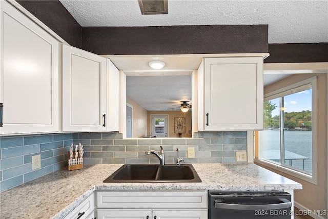 kitchen featuring white cabinetry, tasteful backsplash, sink, and stainless steel dishwasher