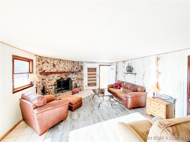 living room with a fireplace