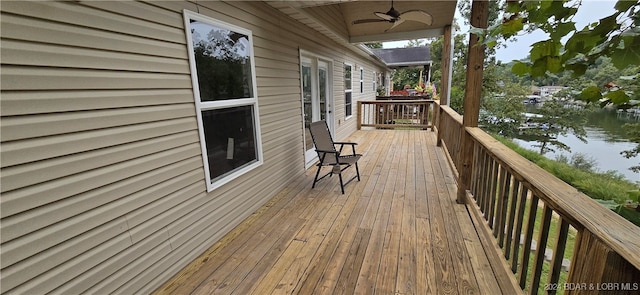 wooden terrace with ceiling fan