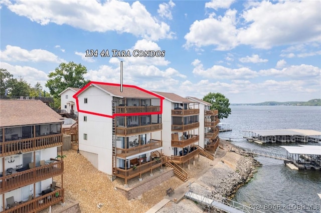 view of building exterior featuring a water view