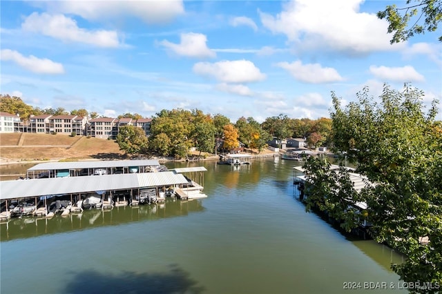 view of dock with a water view