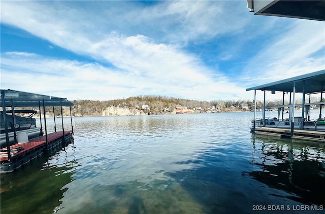 view of dock with a water view