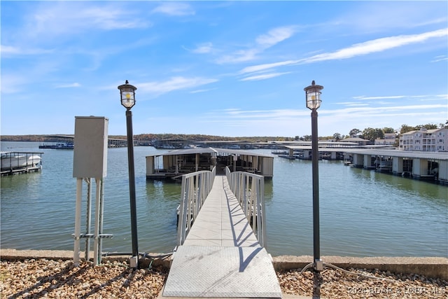 dock area featuring a water view