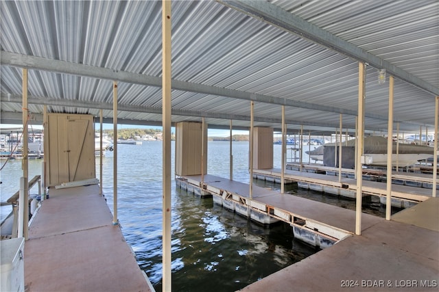 view of dock with a water view