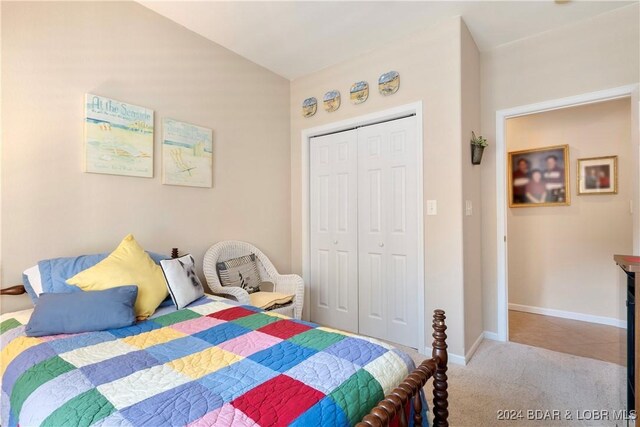 carpeted bedroom featuring a closet