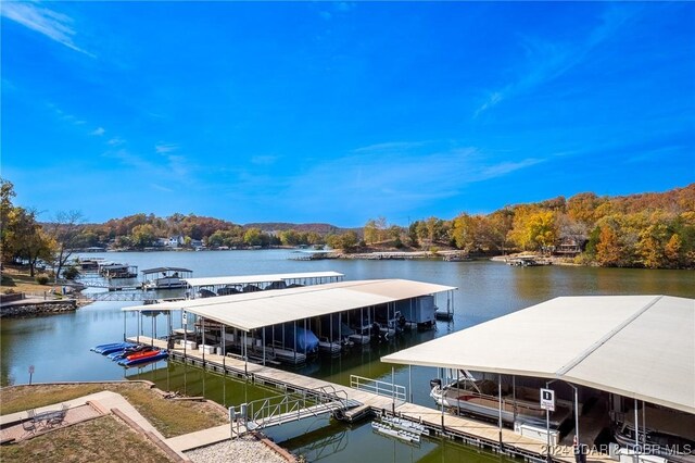 dock area with a water view