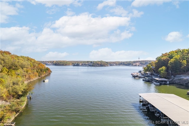 property view of water featuring a boat dock