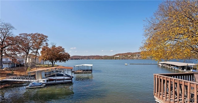 dock area featuring a water view