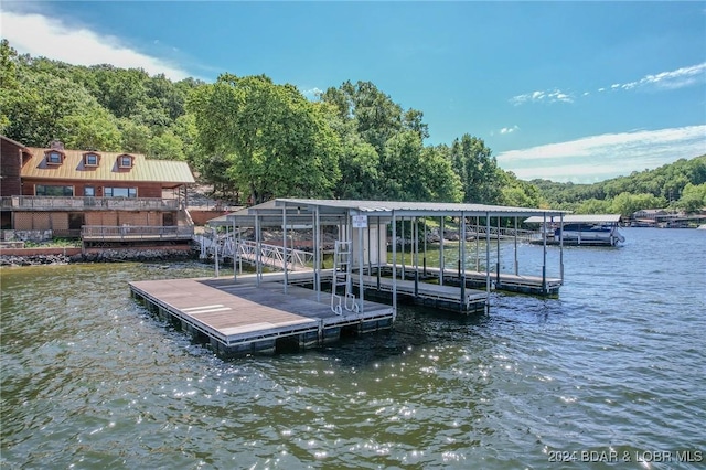 dock area with a water view